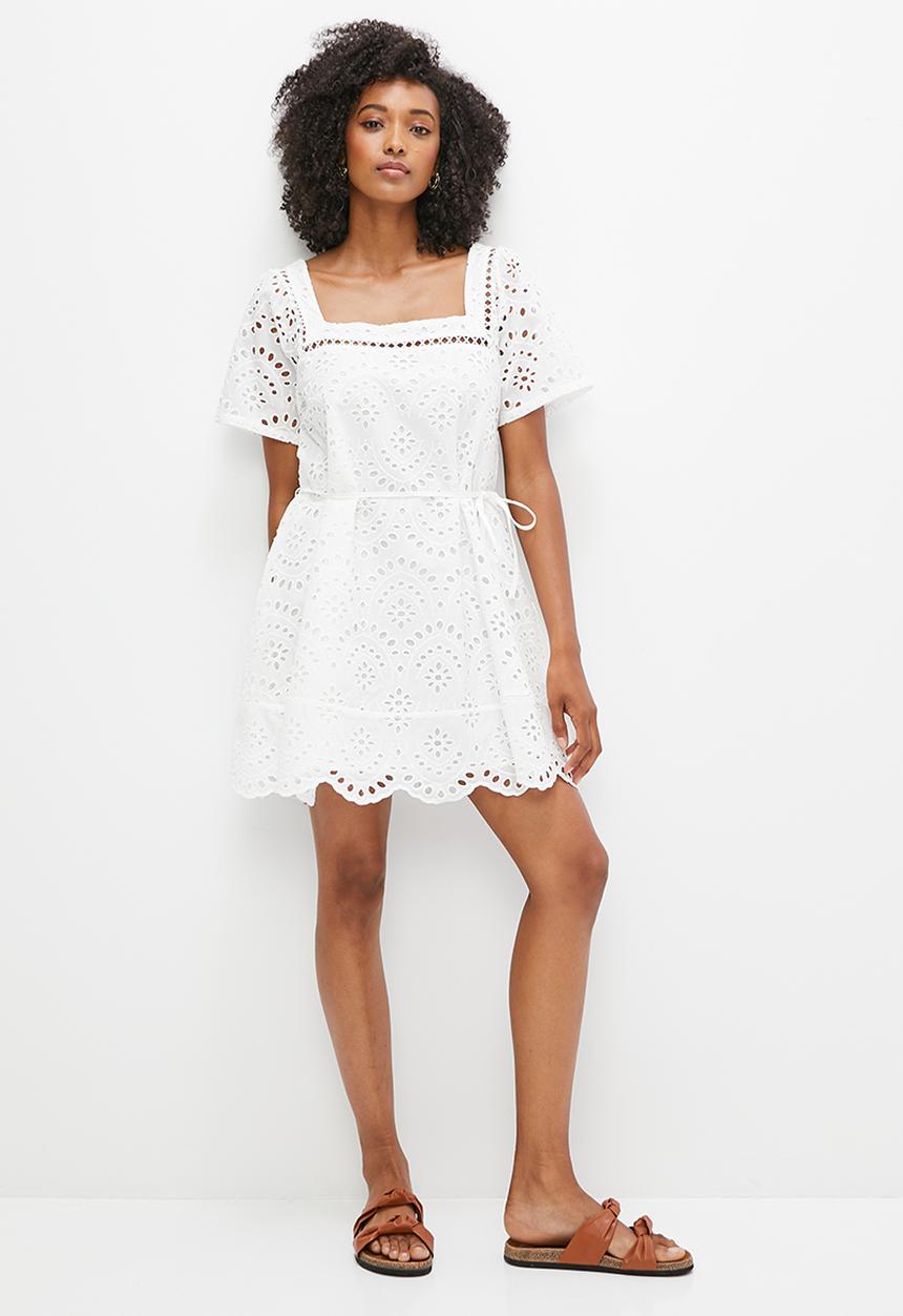 MILLA - Anglaise square neck mini dress - white