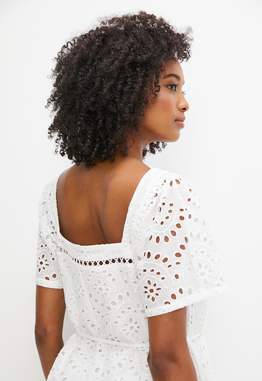 MILLA - Anglaise square neck mini dress - white