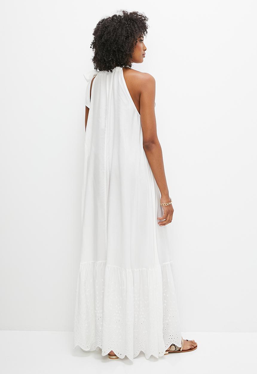 MILLA - Halter trapeze anglaise maxi dress - ivory