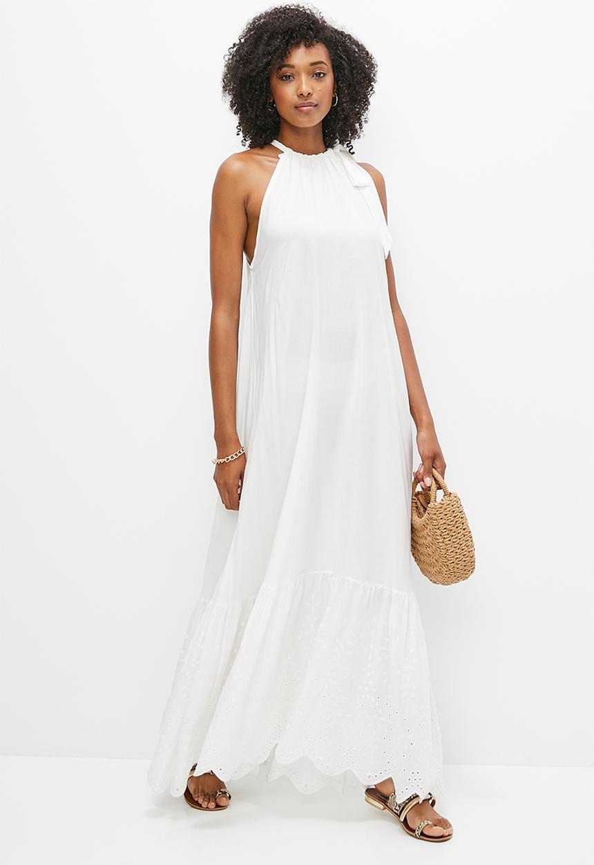 MILLA - Halter trapeze anglaise maxi dress - ivory