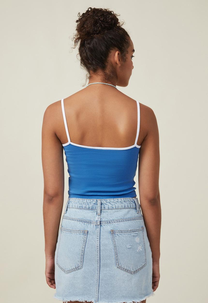 Cotton On - Graphic straight neck rub cami - dolphin paradise bay/brightest blue