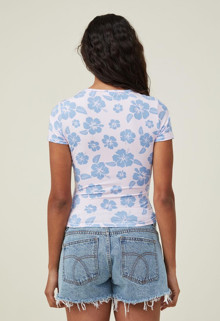 Cotton On - Drew short sleeve top - retro hibiscus daisy mauve