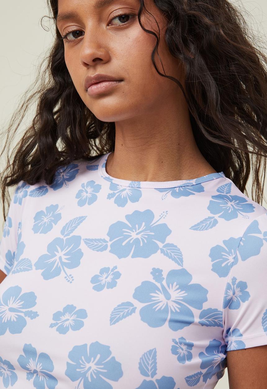 Cotton On - Drew short sleeve top - retro hibiscus daisy mauve