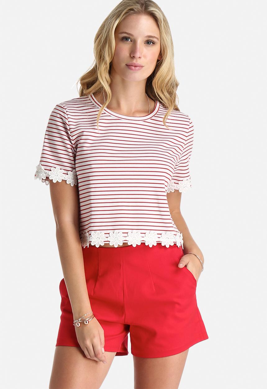 Lola May - Thick Jersey Cropped Top with Lace