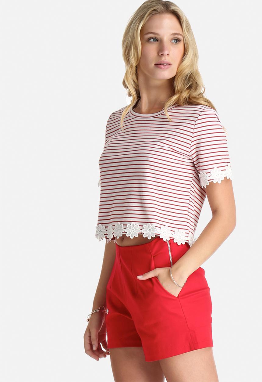 Lola May - Thick Jersey Cropped Top with Lace