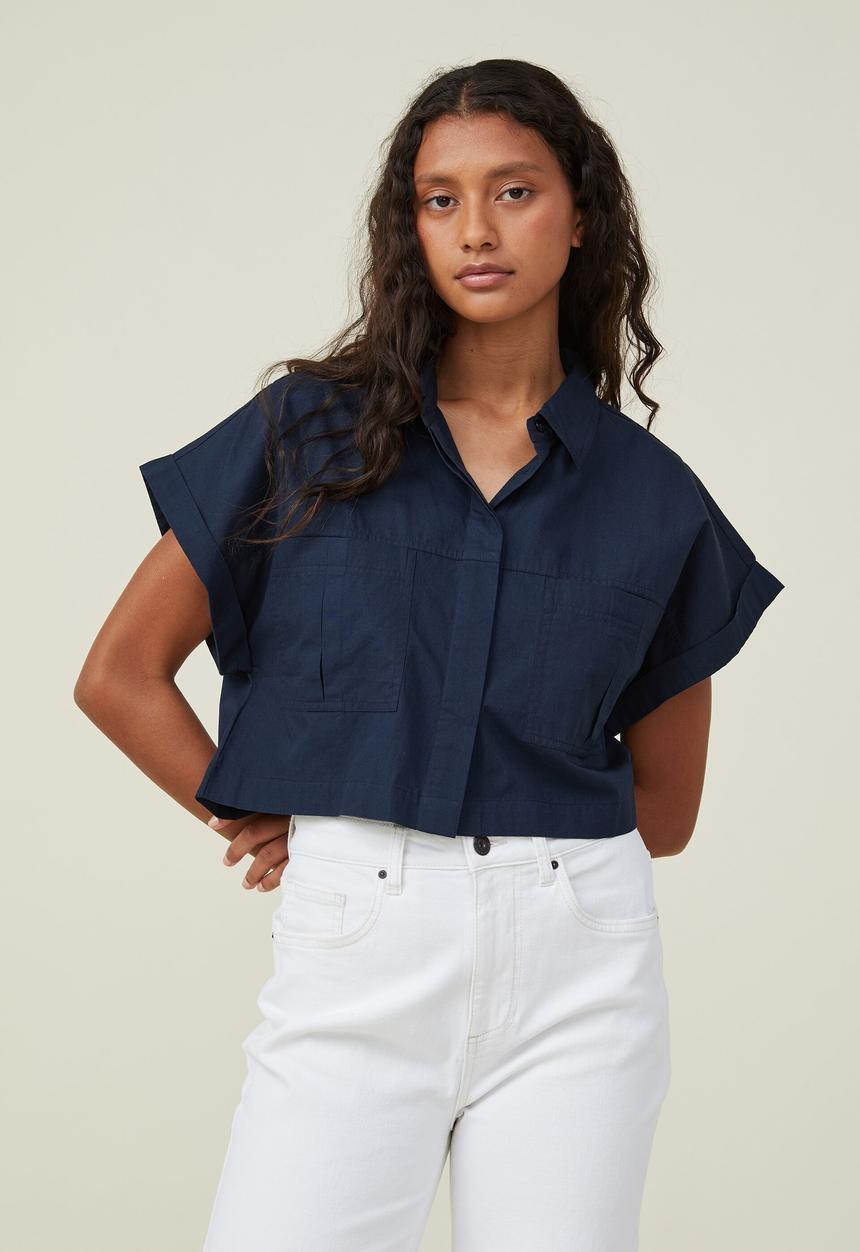 Cotton On - Cropped utility shirt - ink navy