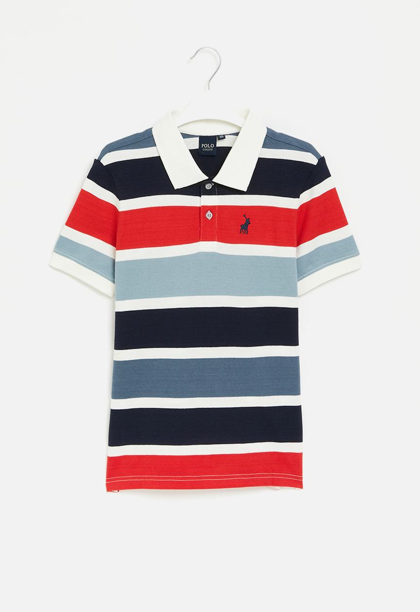 POLO - Boys striped short sleeve golfer - fire red