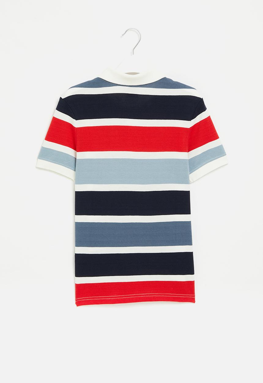 POLO - Boys striped short sleeve golfer - fire red
