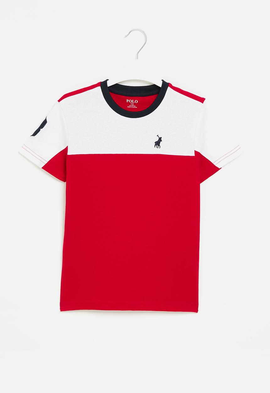 POLO - Boys colour blocked tee - red & white