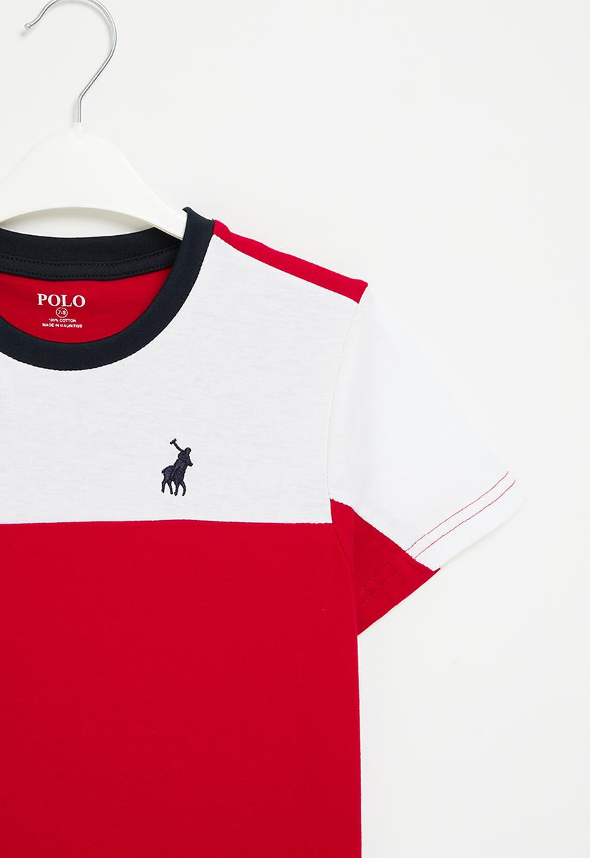 POLO - Boys colour blocked tee - red & white