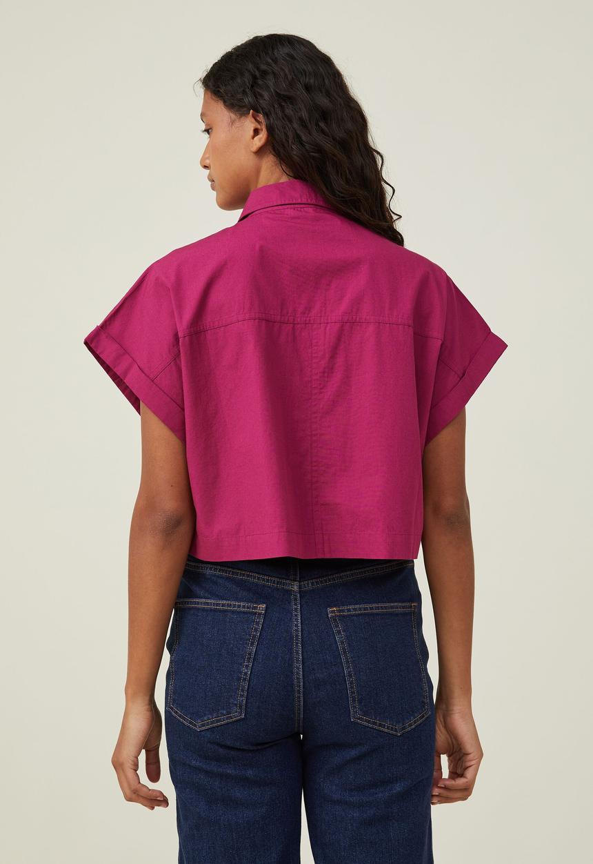 Cotton On - Cropped utility shirt - berry