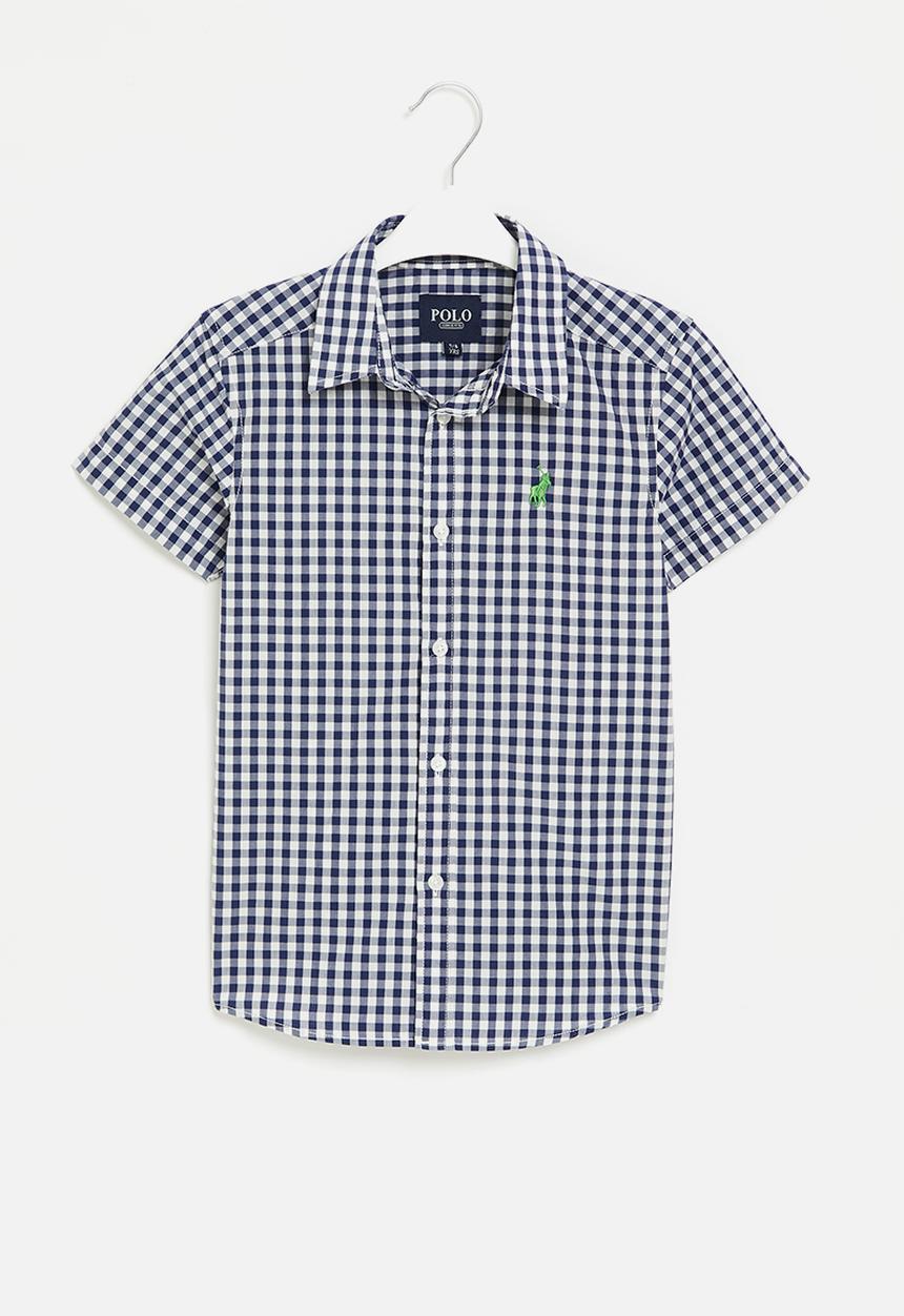 POLO - Boys checked short sleeve shirt - navy & white 