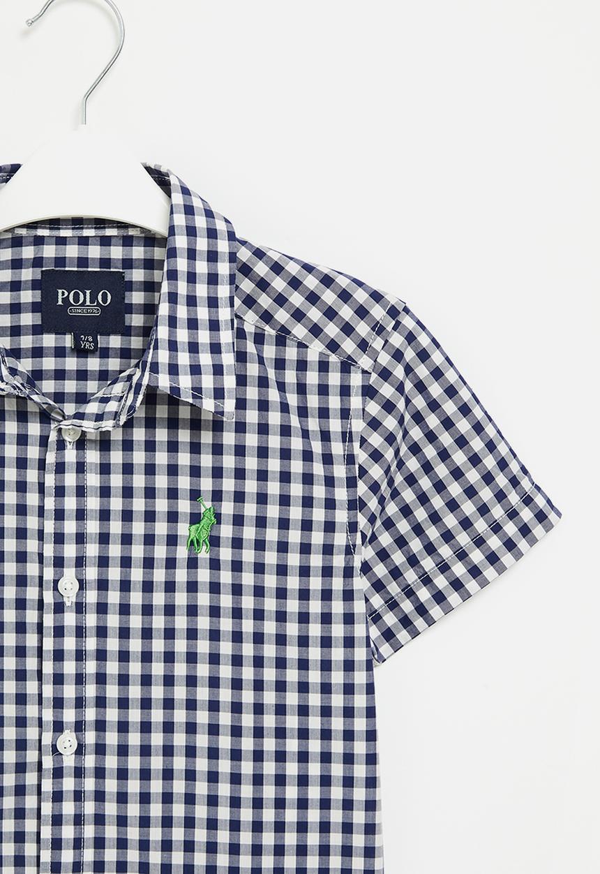 POLO - Boys checked short sleeve shirt - navy & white 