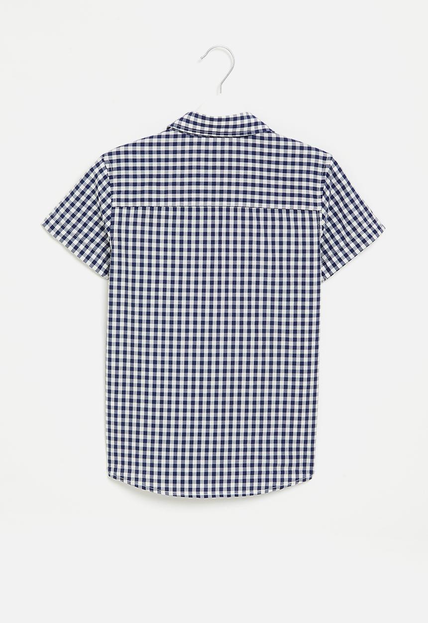 POLO - Boys checked short sleeve shirt - navy & white 