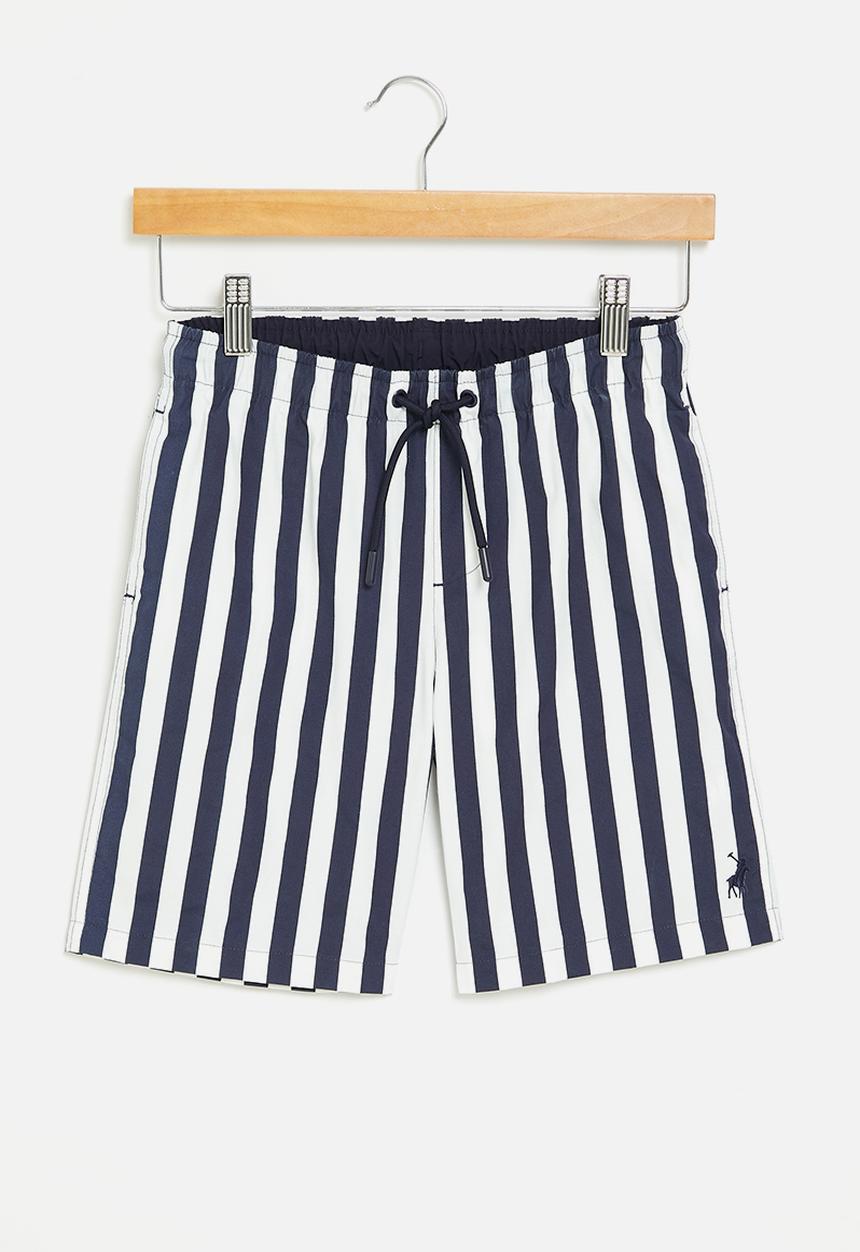 POLO - Boys striped short - navy & white