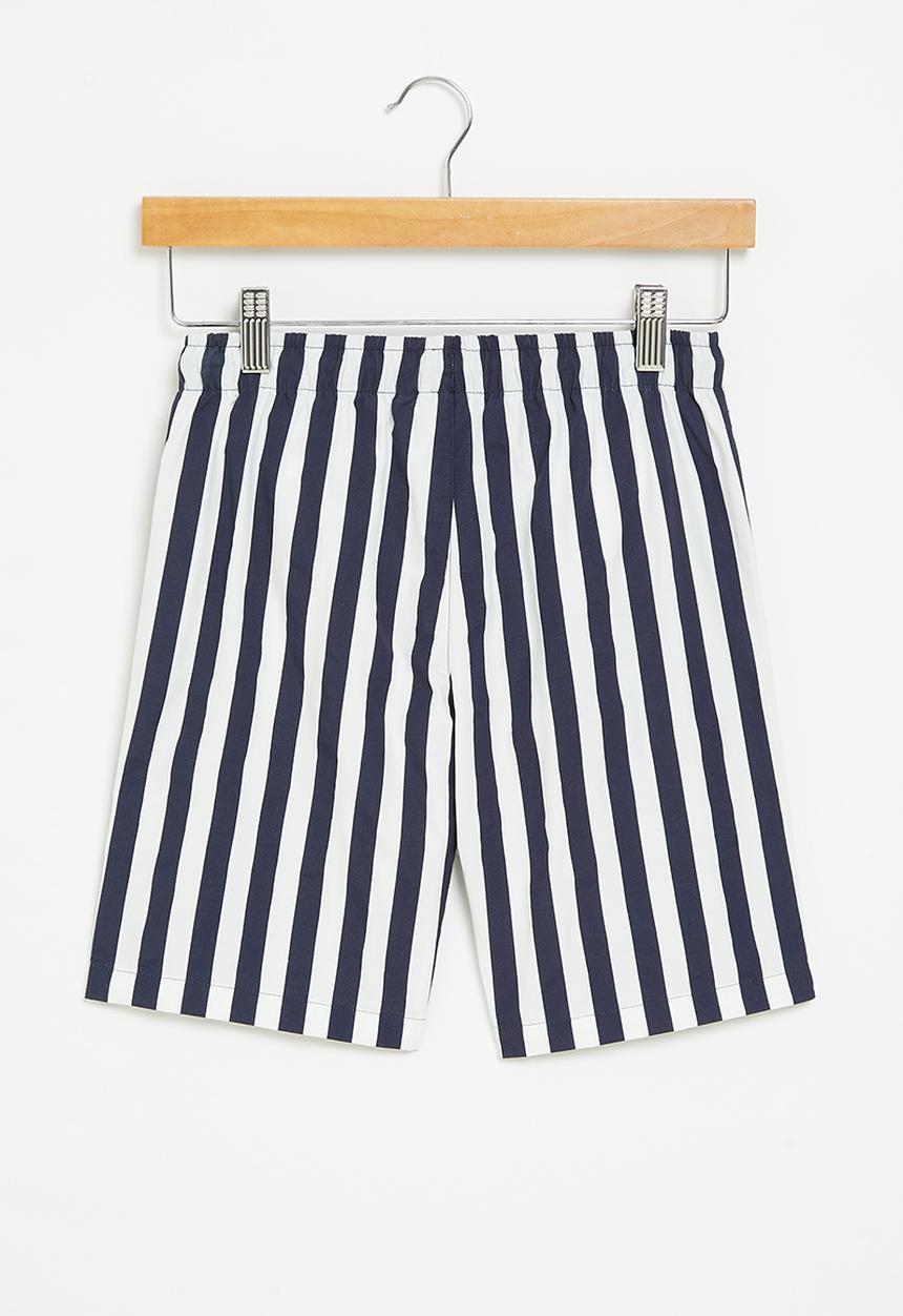 POLO - Boys striped short - navy & white