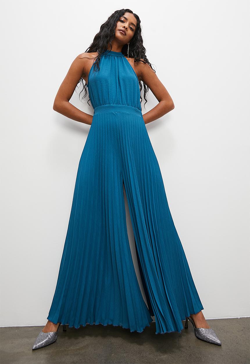 VELVET - Halter pleated palazzo jumpsuit - petrol
