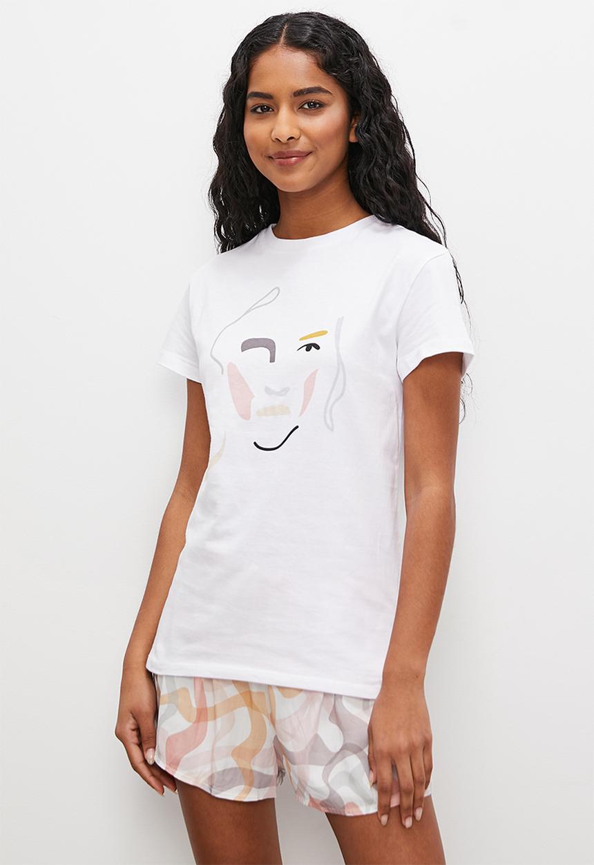 Superbalist - Shorts & tee set - white & pastel waves