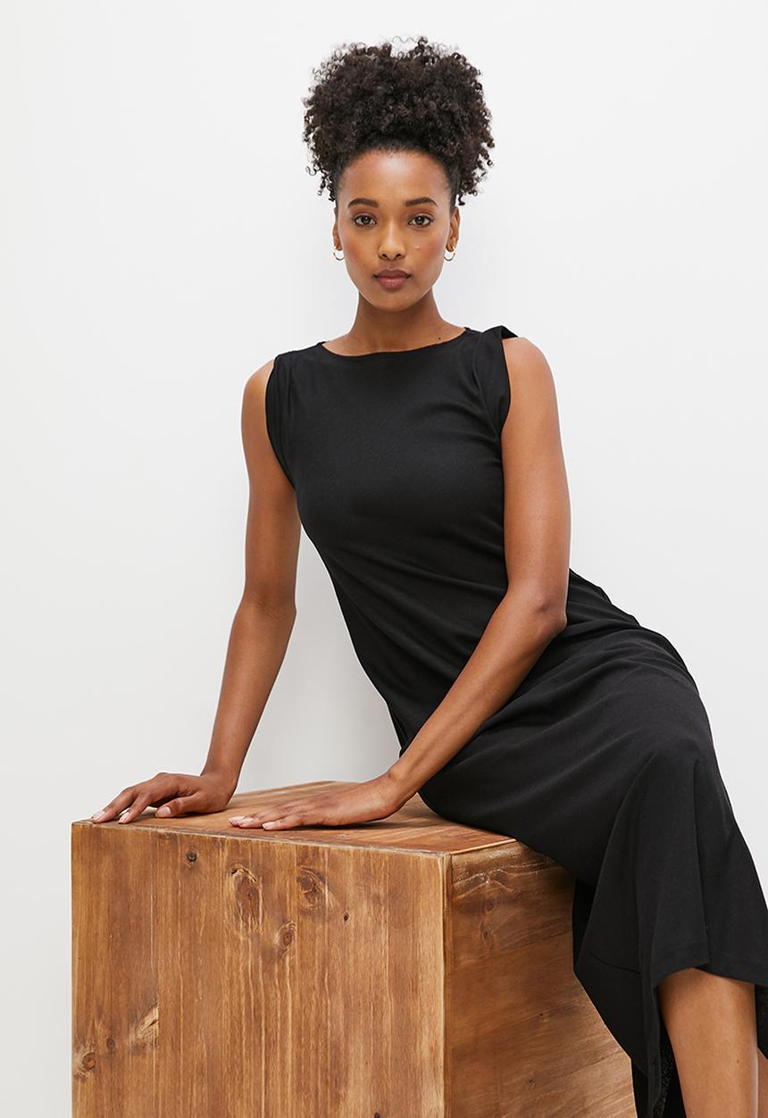 edit - Twisted front linen maxi - black