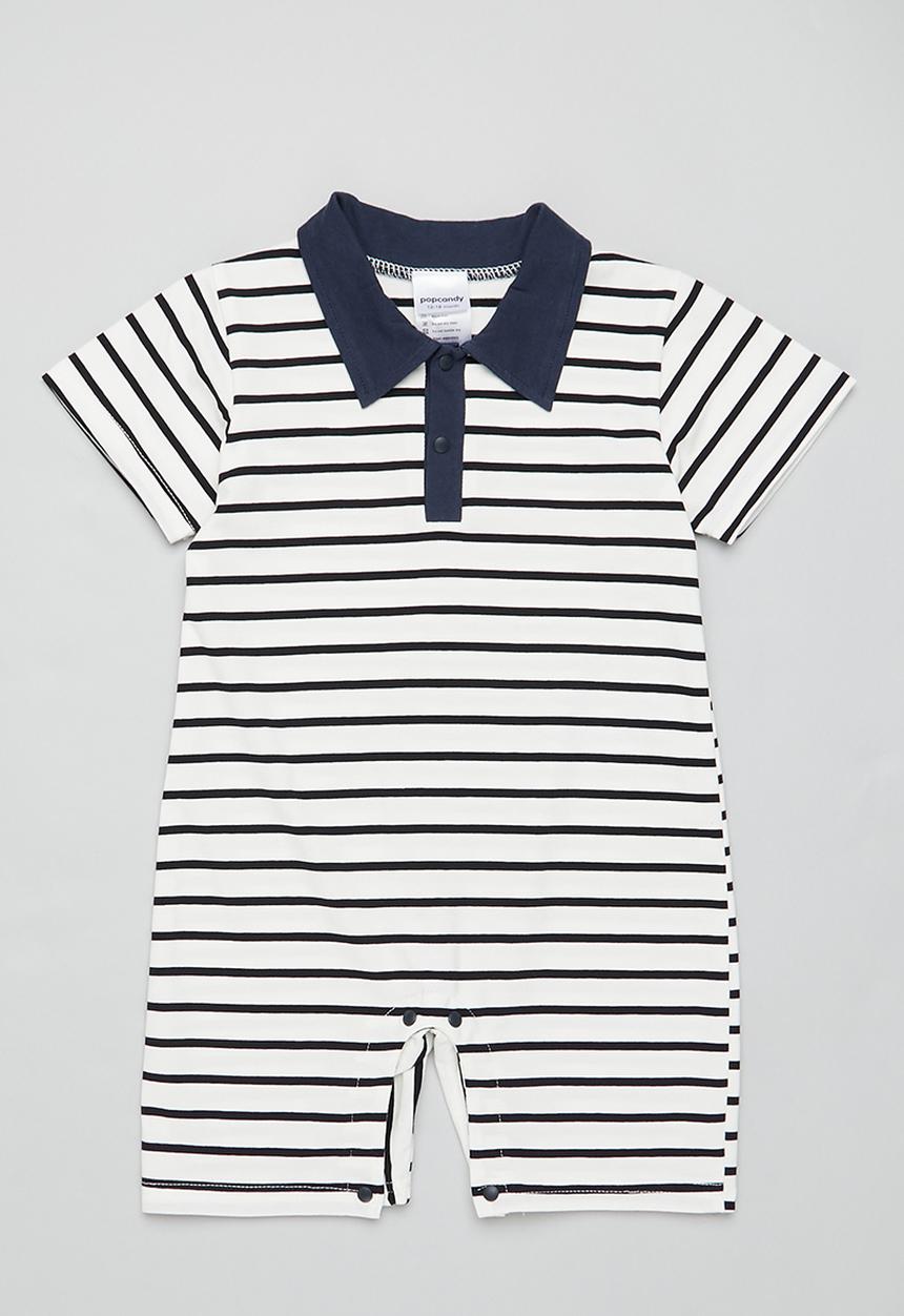 Pop Candy - Baby boys stripe romper - white & navy