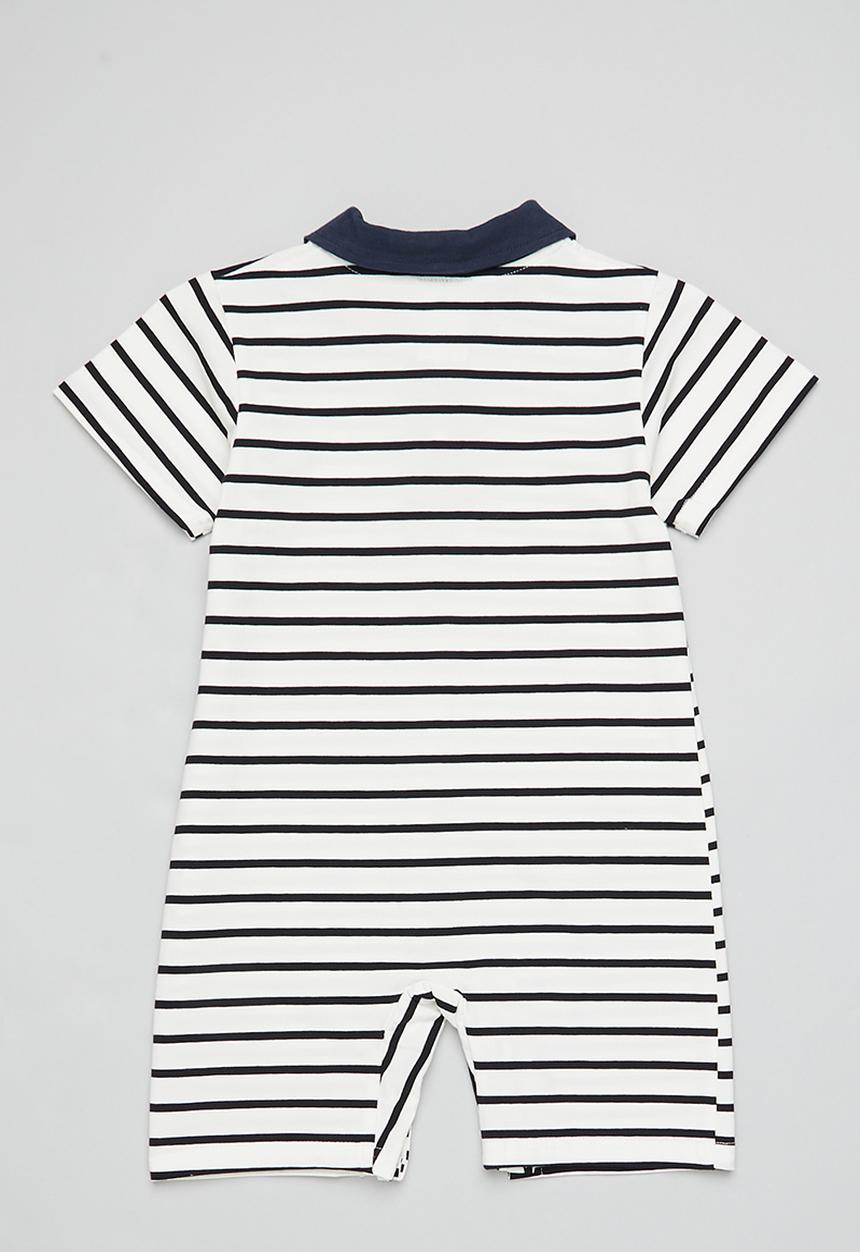 Pop Candy - Baby boys stripe romper - white & navy