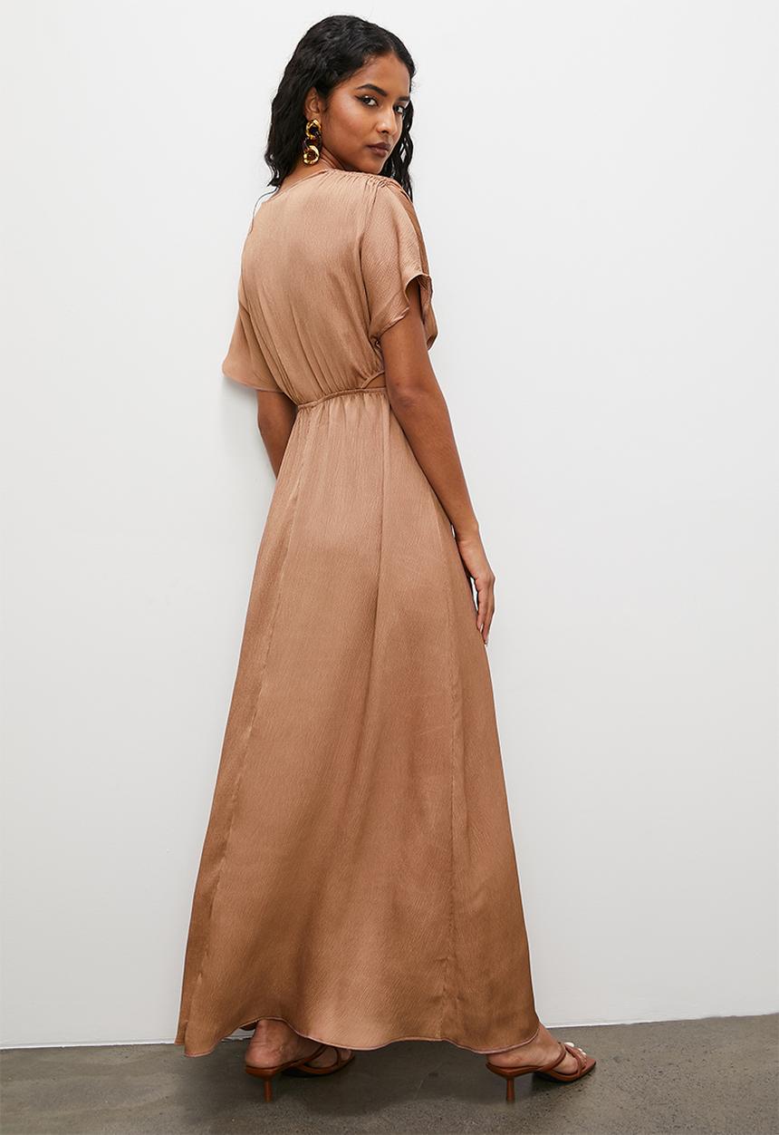 VELVET - Grecian drawstring detail textured satin maxi dress - macaroon