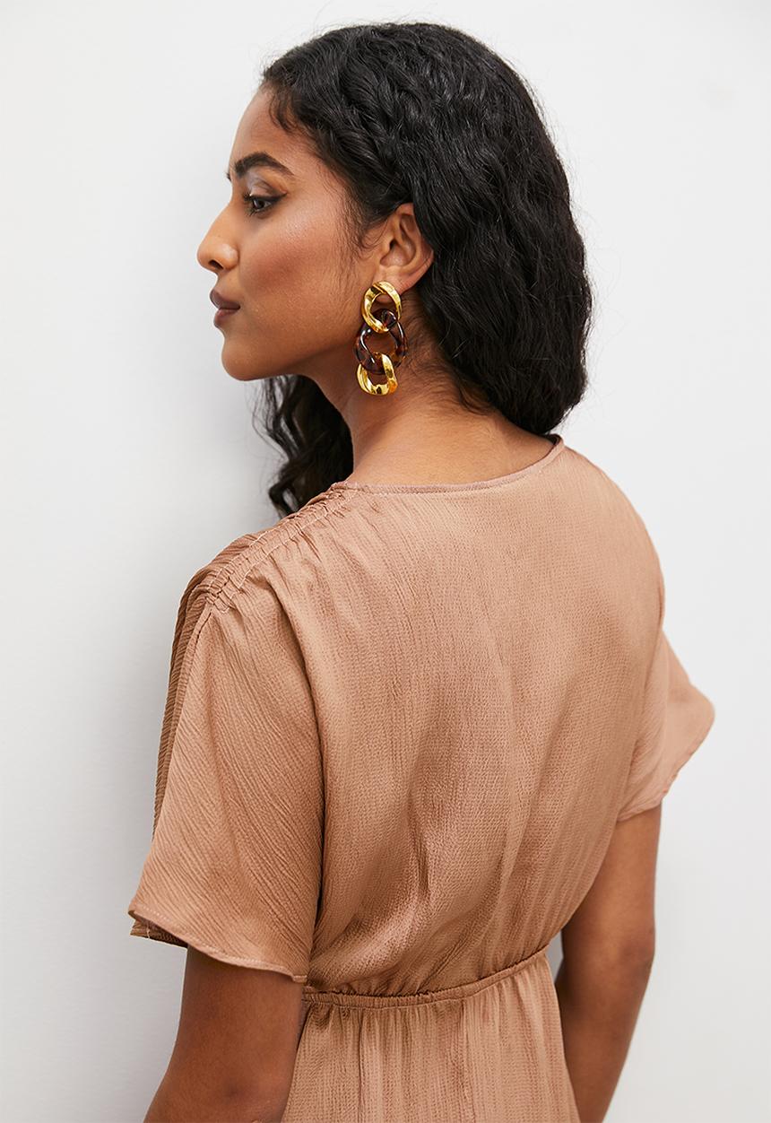 VELVET - Grecian drawstring detail textured satin maxi dress - macaroon