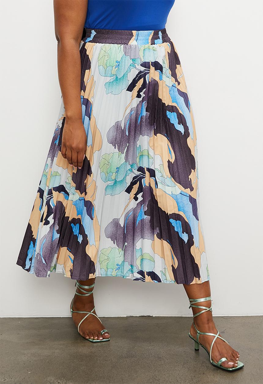 Superbalist - Midaxi pleated skirt - pink abstract print
