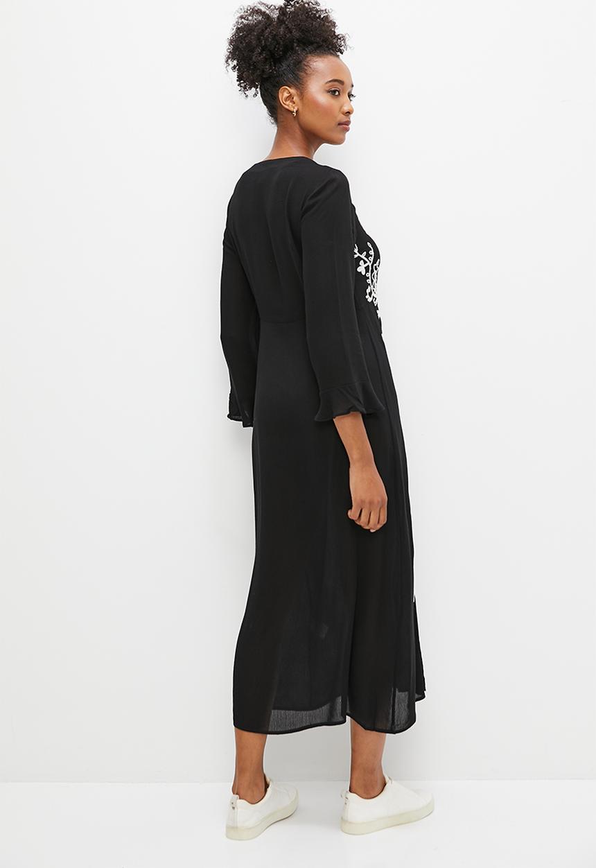 edit - Embroidered boho kaftan dress - black