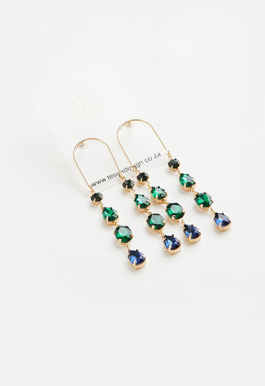 Tessa Design - Becka statement earrings - green & blue