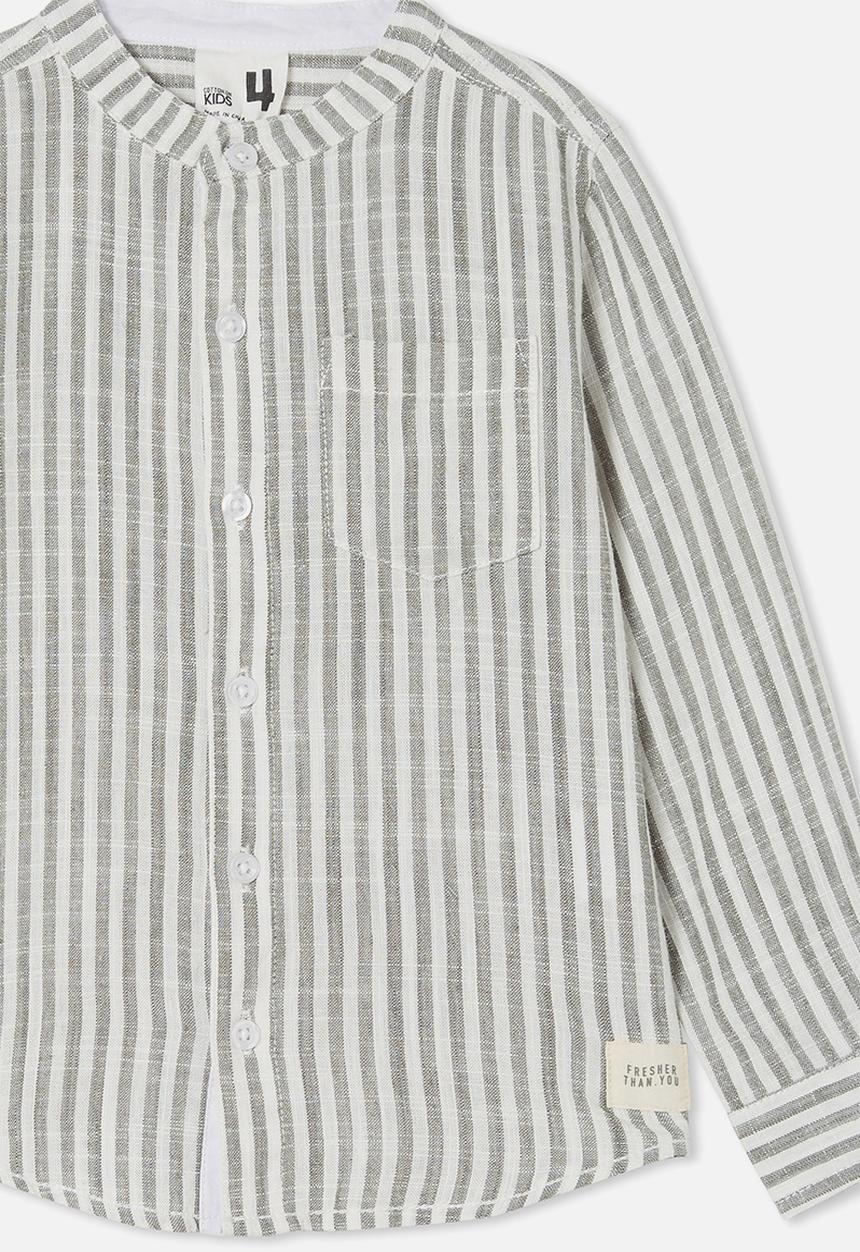 Cotton On - Grandpa collar prep shirt- swag green & vanilla stripe