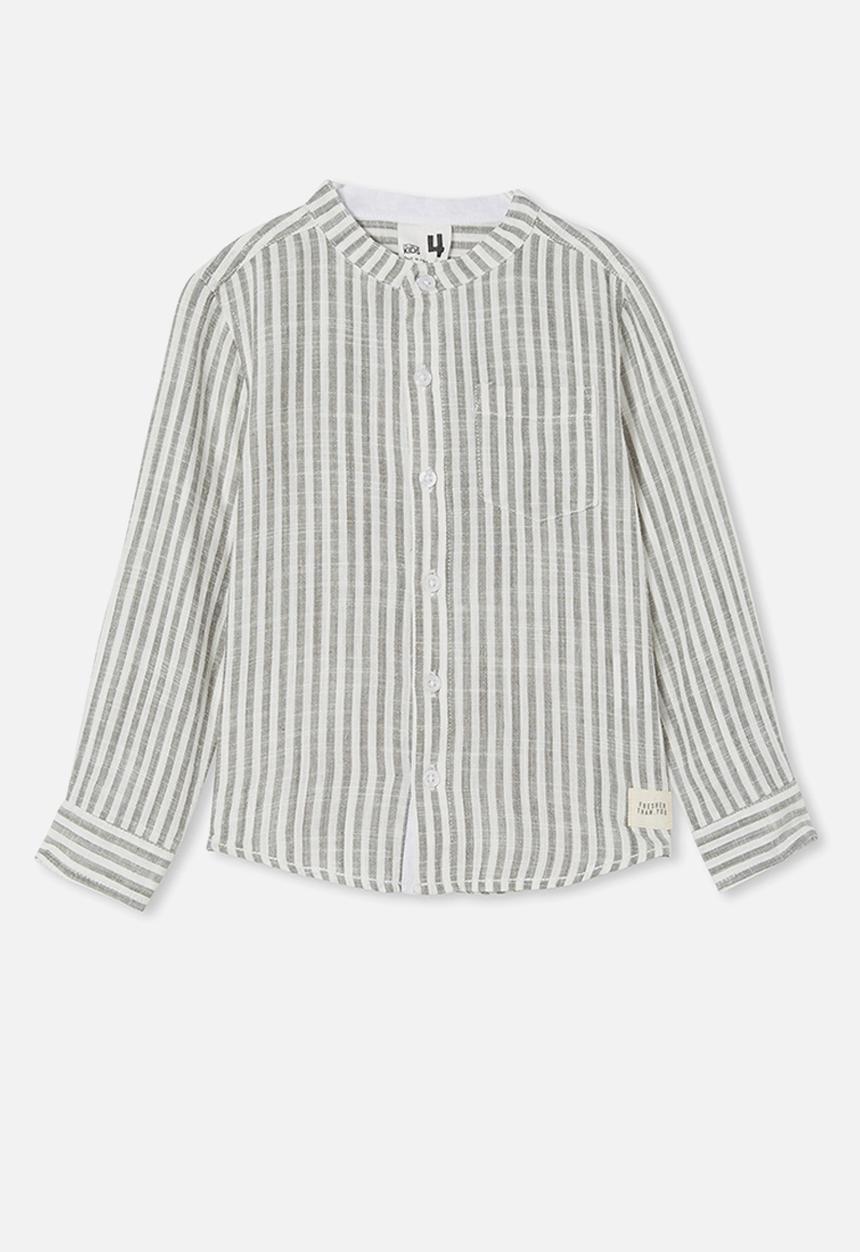 Cotton On - Grandpa collar prep shirt- swag green & vanilla stripe
