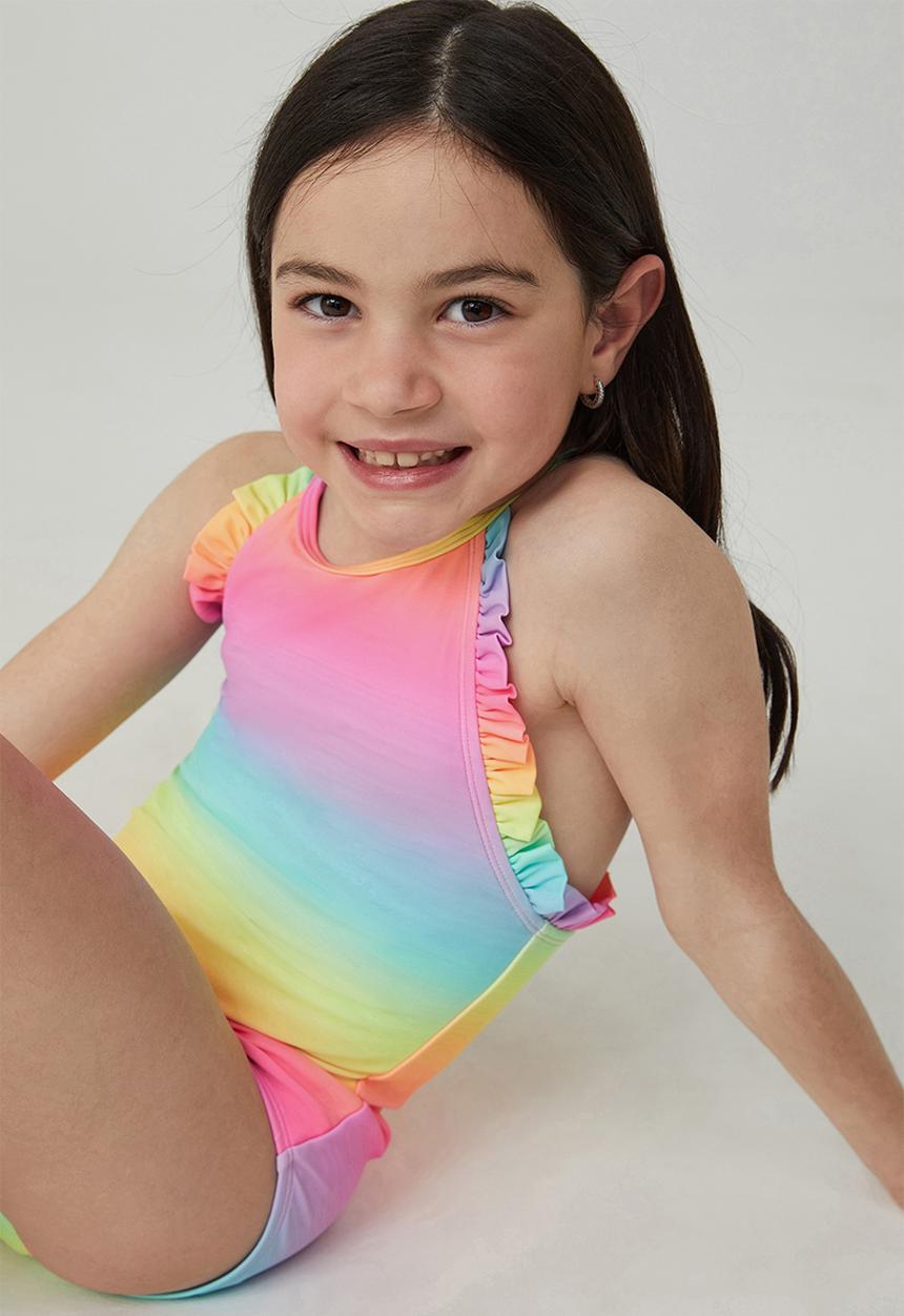 Cotton On - Della ruffle one piece - bright rainbow