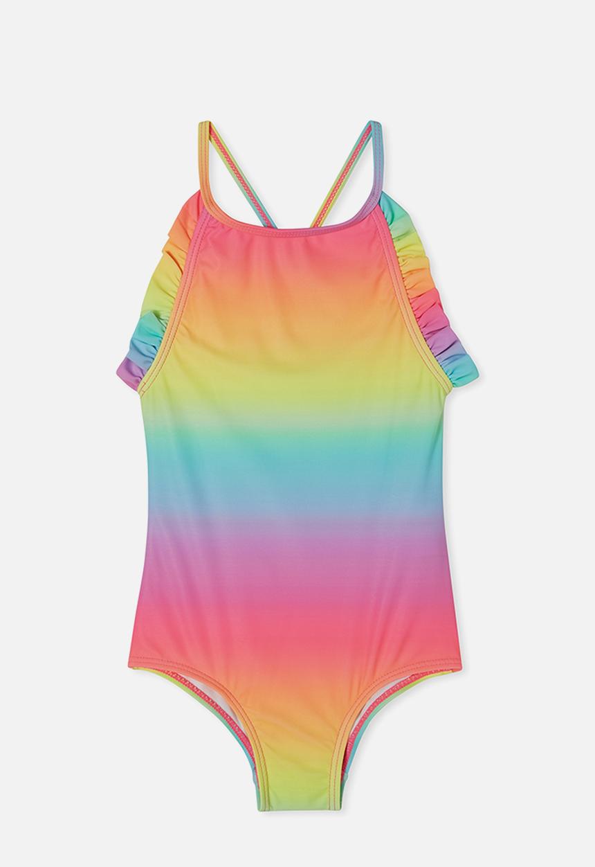 Cotton On - Della ruffle one piece - bright rainbow