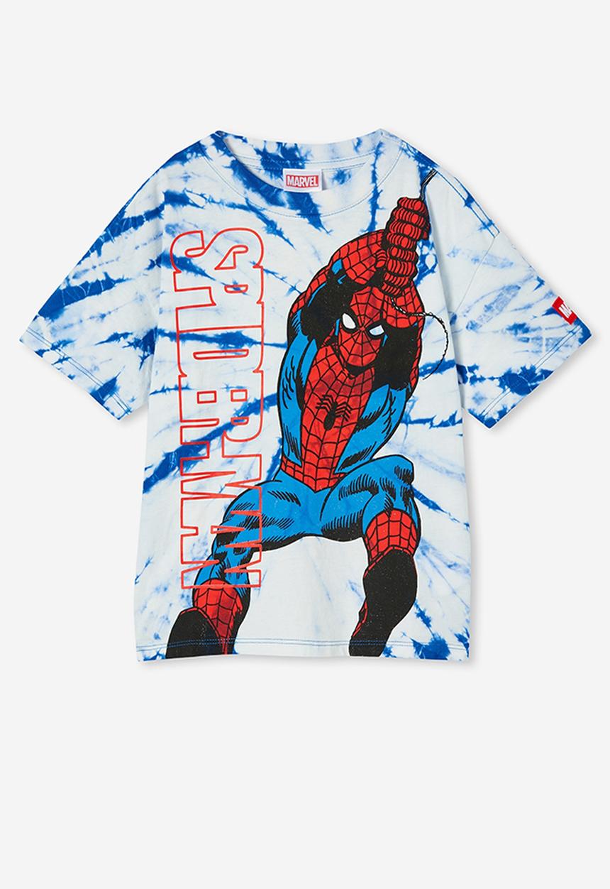 Cotton On - License marvel short sleeve tee - lcn mar retro blue tie dye