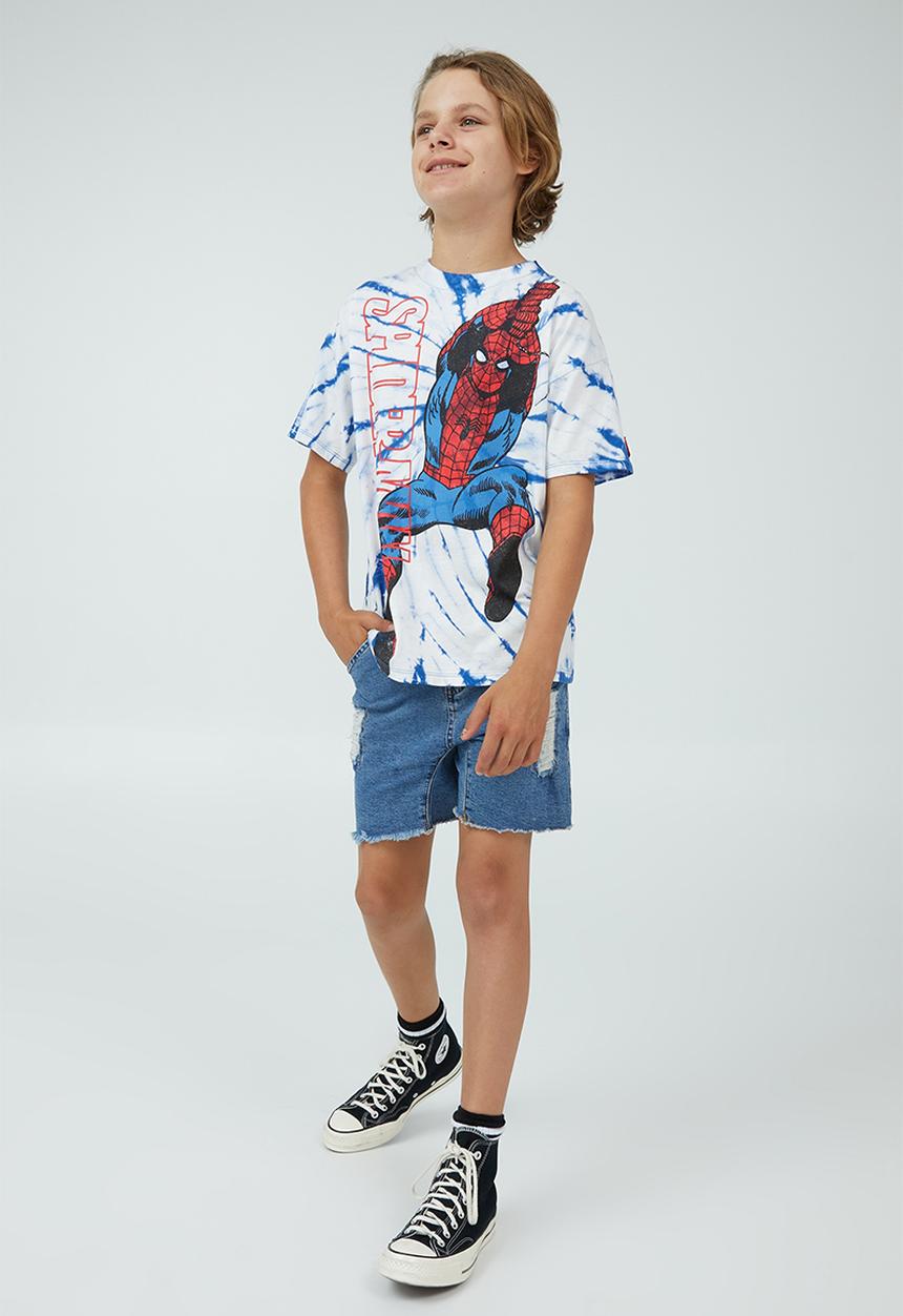 Cotton On - License marvel quinn short sleeve tee - lcn mar retro blue tie dye