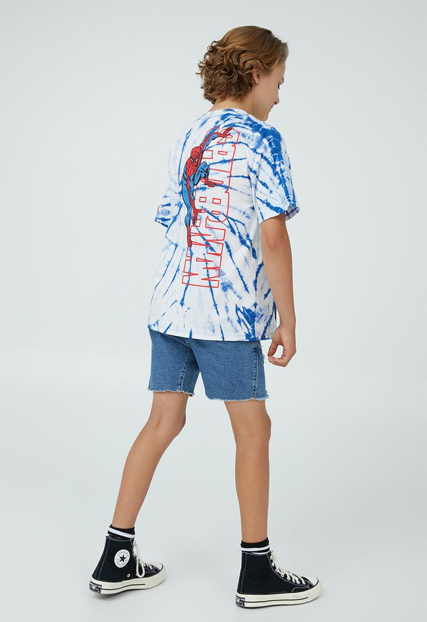Cotton On - License marvel quinn short sleeve tee - lcn mar retro blue tie dye