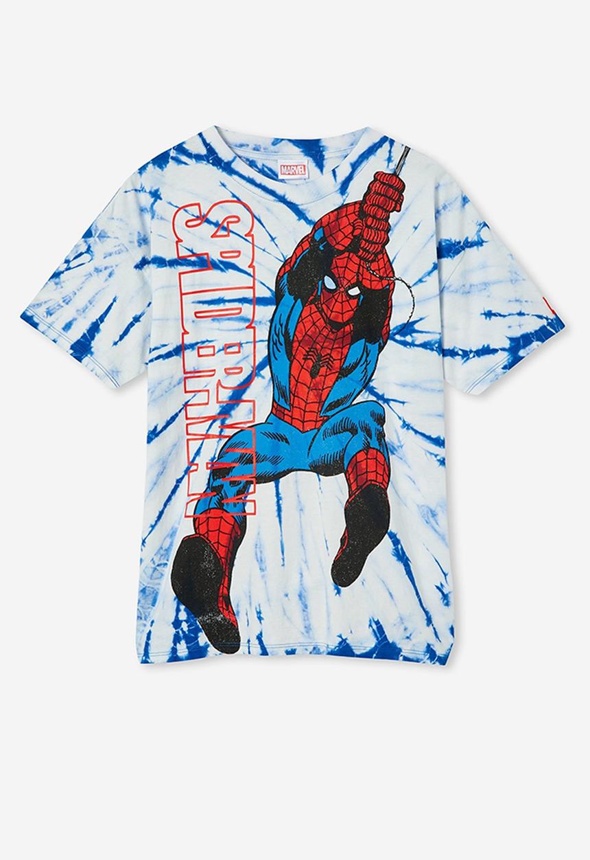 Cotton On - License marvel quinn short sleeve tee - lcn mar retro blue tie dye