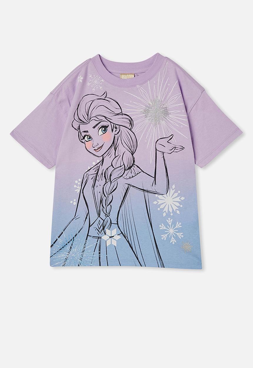 Cotton On - License drop shoulder tee - lcn dis frozen elsa/purple gradient