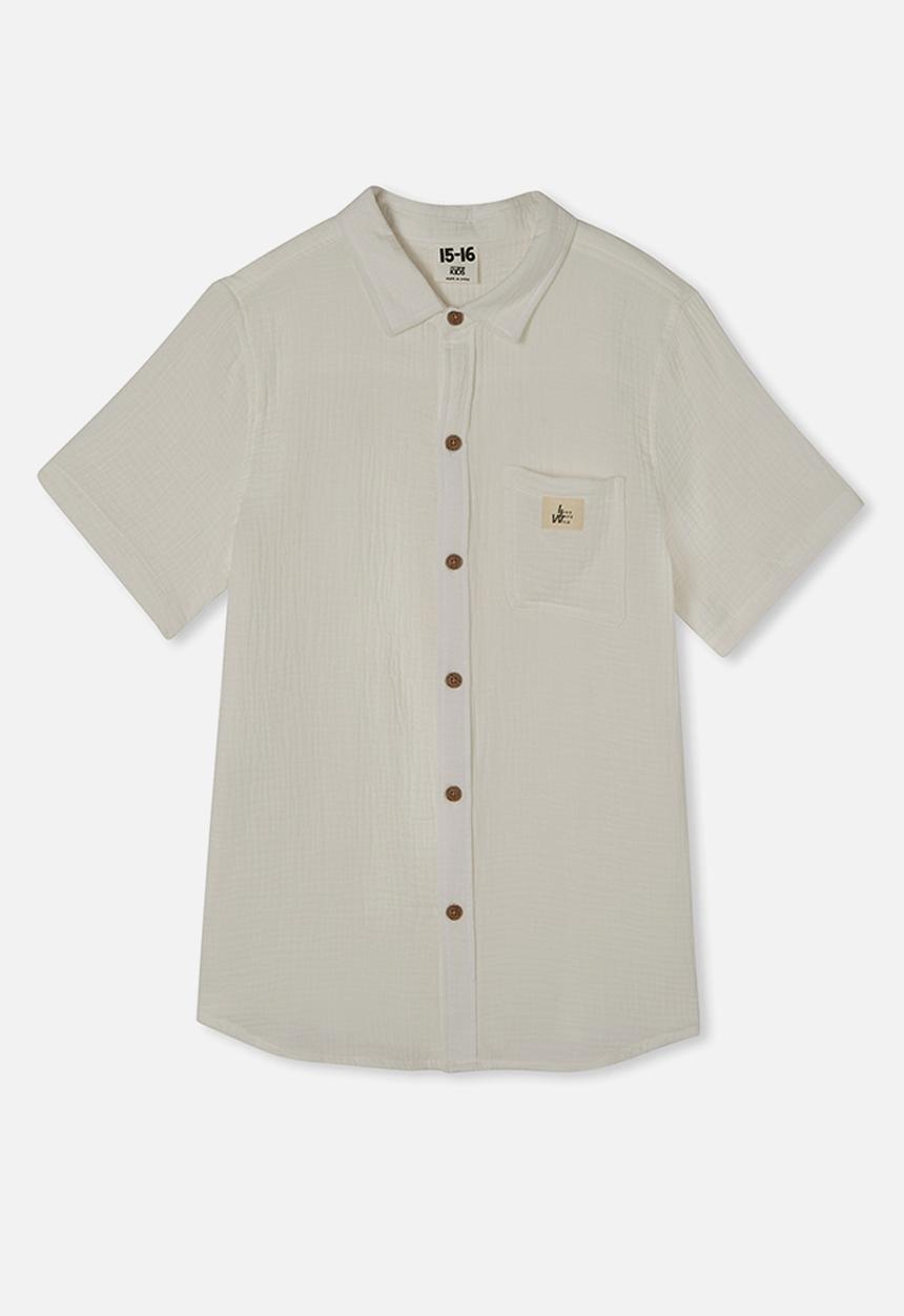 Cotton On - St tropez short sleeve shirt- vanilla / cheesecloth