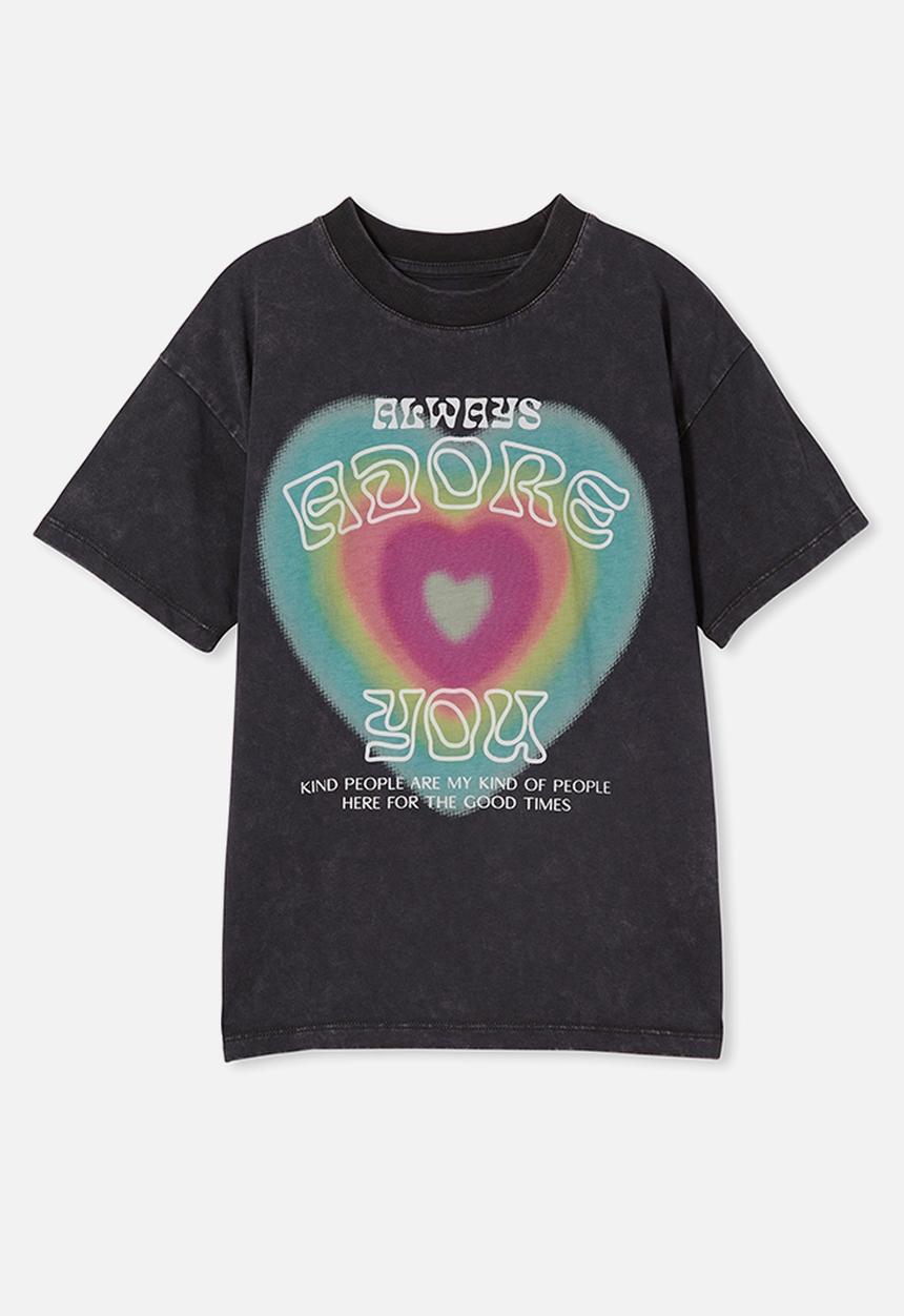 Cotton On - Stevie short sleeve embellished tee- phantom wash/always adore