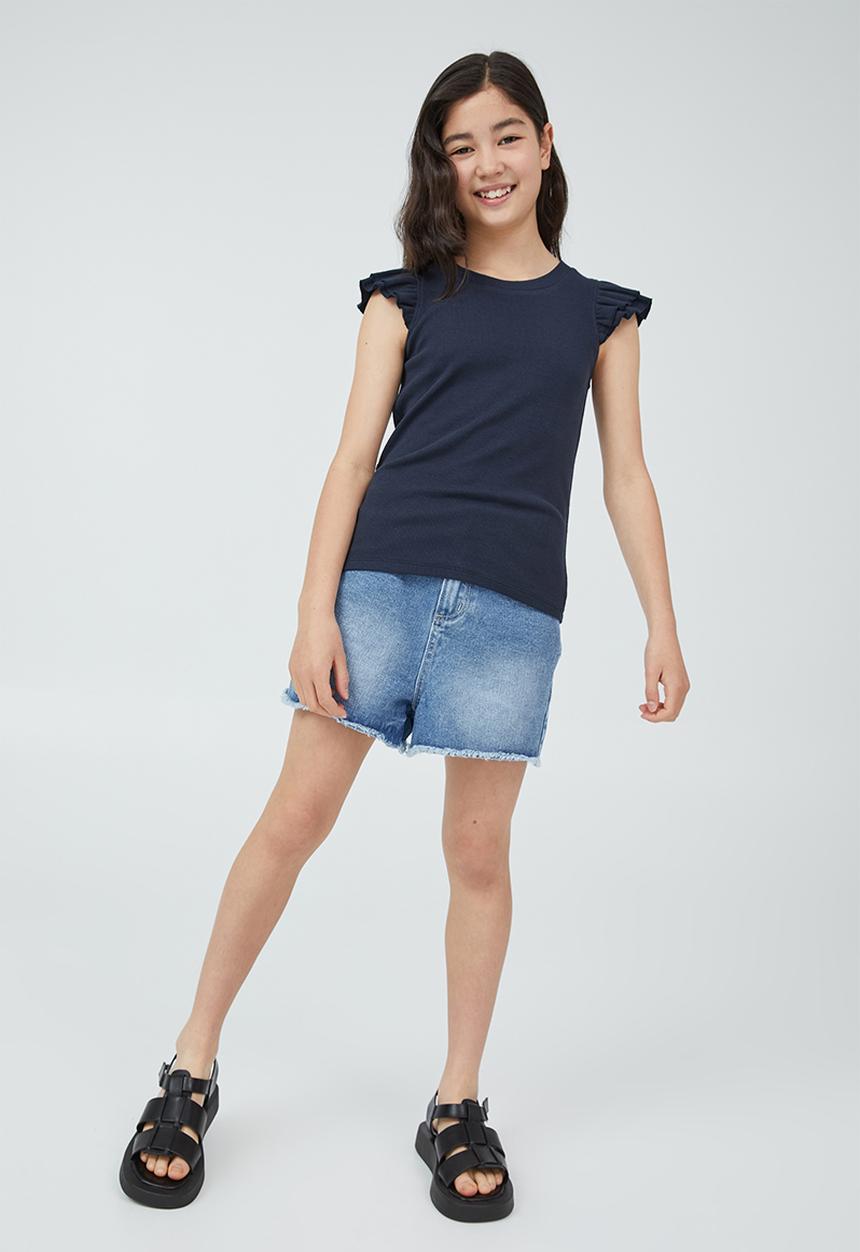 Cotton On - Rory ruffle short sleeve tee- navy blazer