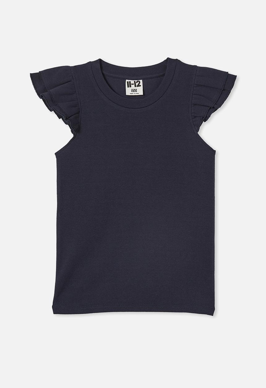 Cotton On - Rory ruffle short sleeve tee- navy blazer
