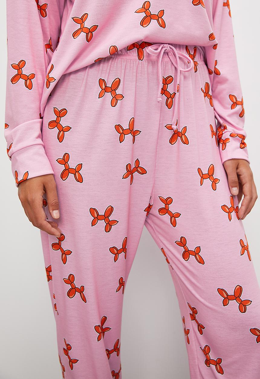 Blake - Long sleeve all over print knit top & pant set - pink base