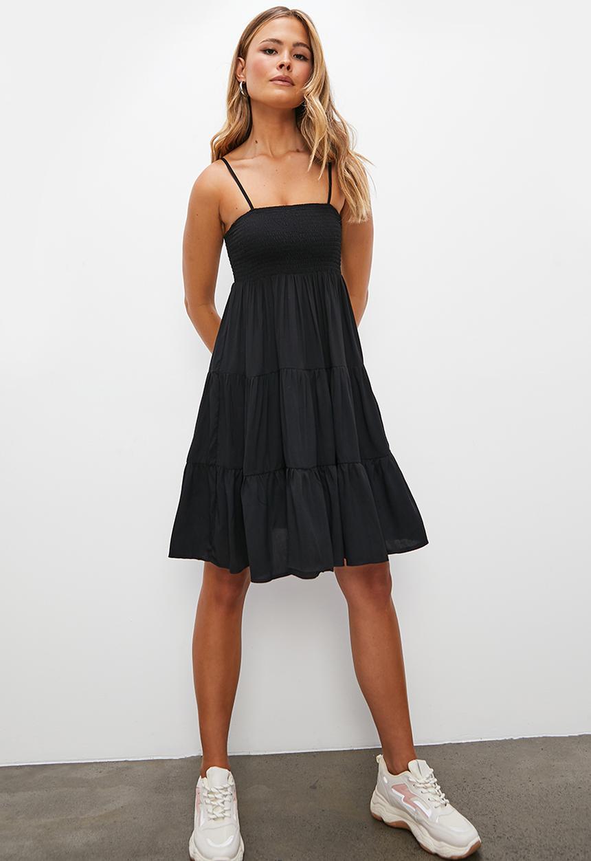 Blake - Smocked tiered dress - black