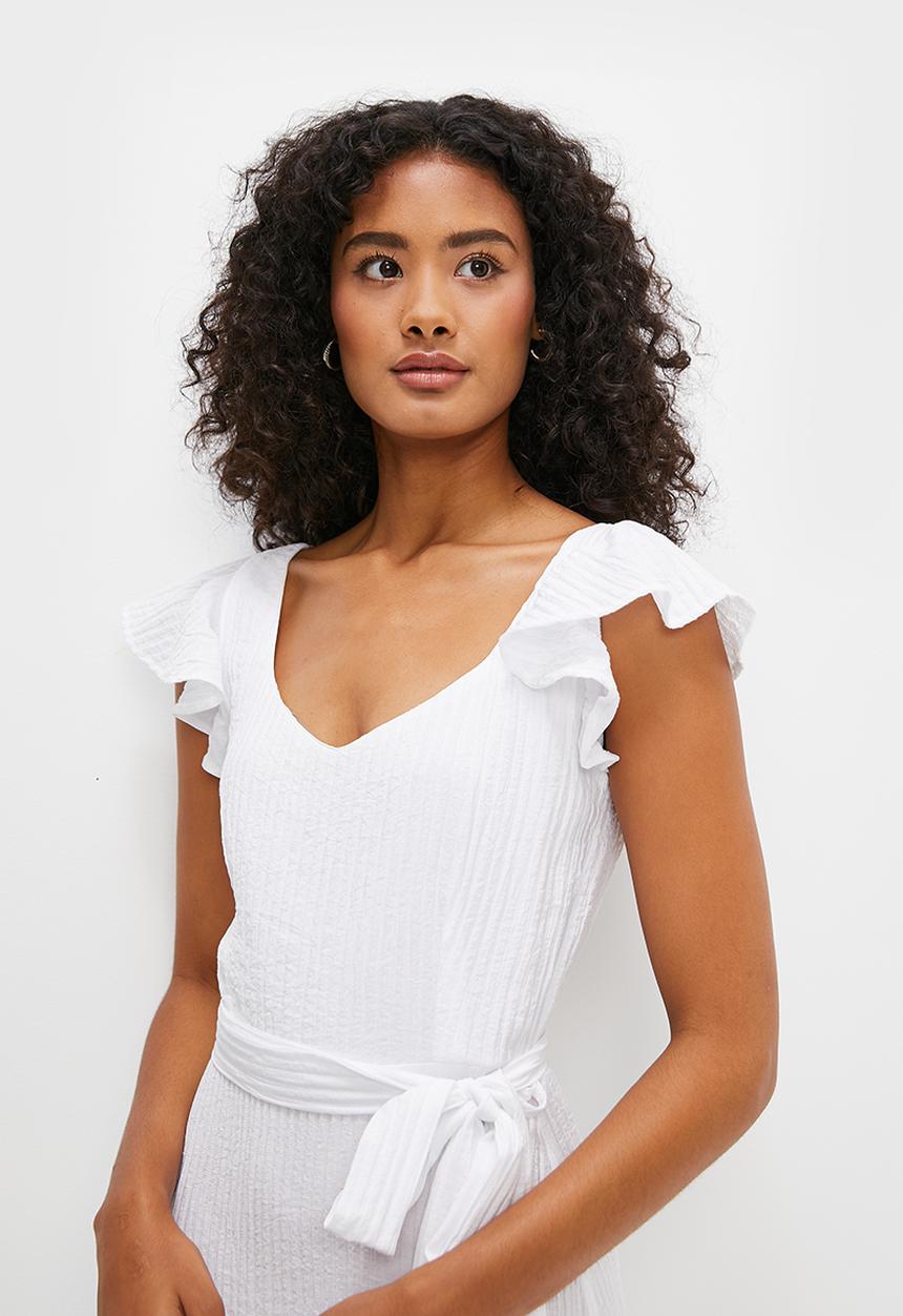 MILLA - Flutter sleeve textured midi - white