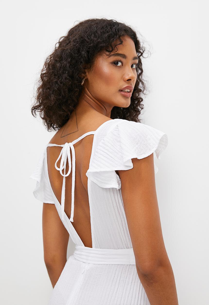 MILLA - Flutter sleeve textured midi - white
