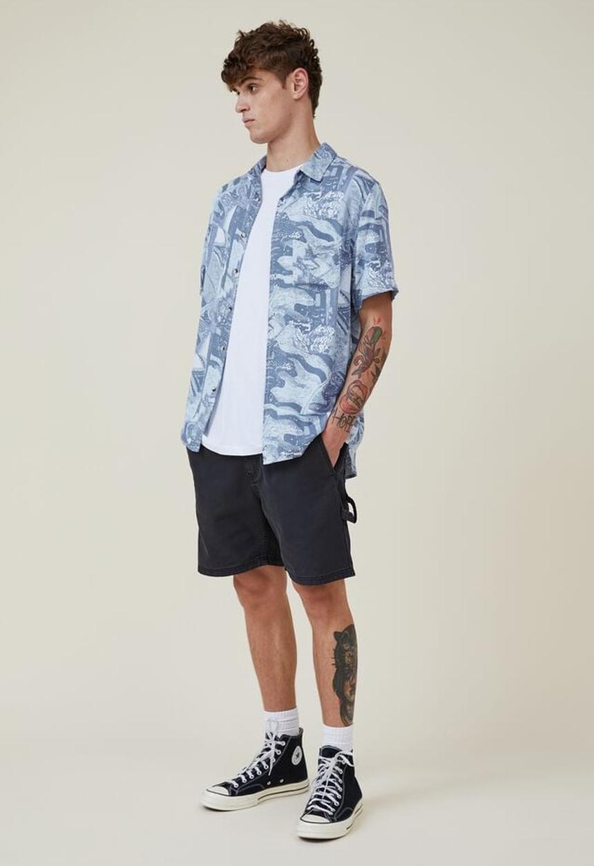 Cotton On - Cuban short sleeve shirt - pale blue party