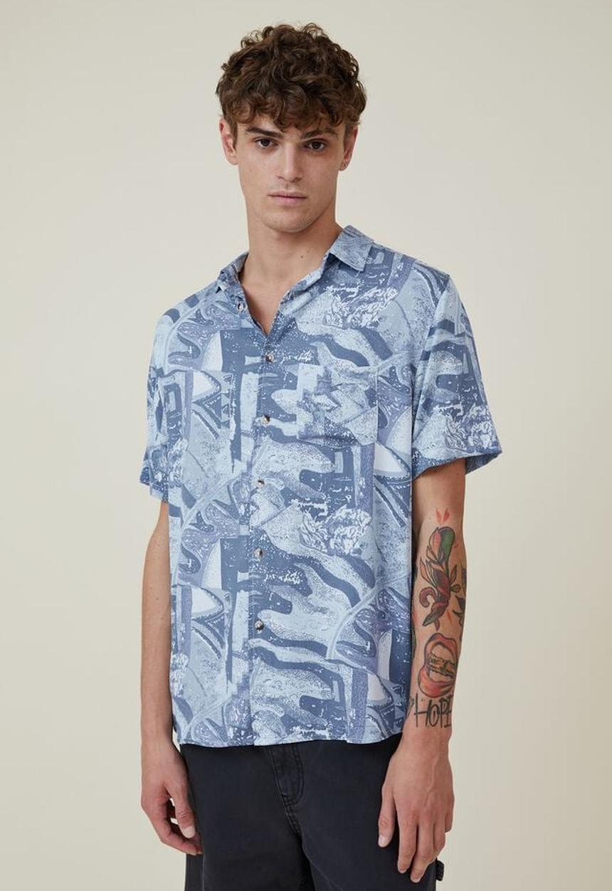 Cotton On - Cuban short sleeve shirt - pale blue party