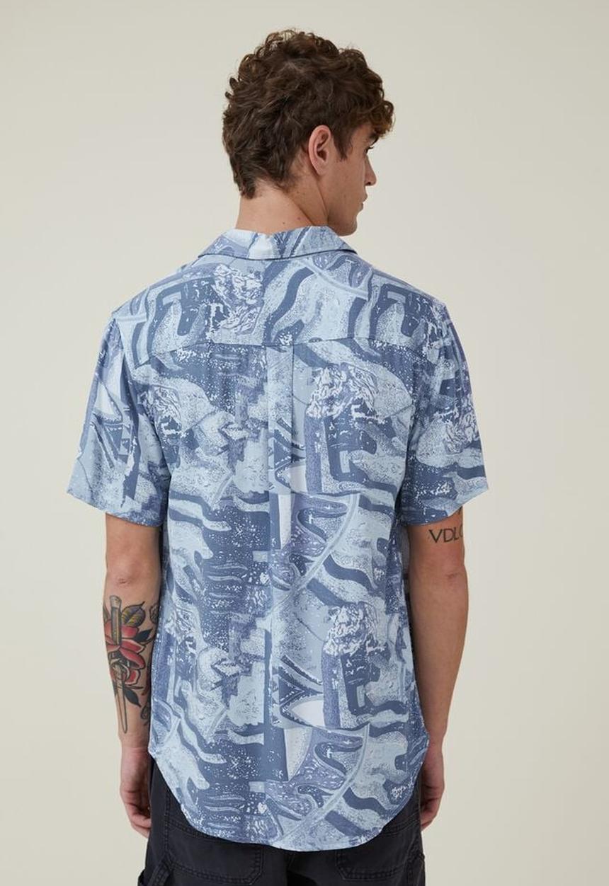 Cotton On - Cuban short sleeve shirt - pale blue party